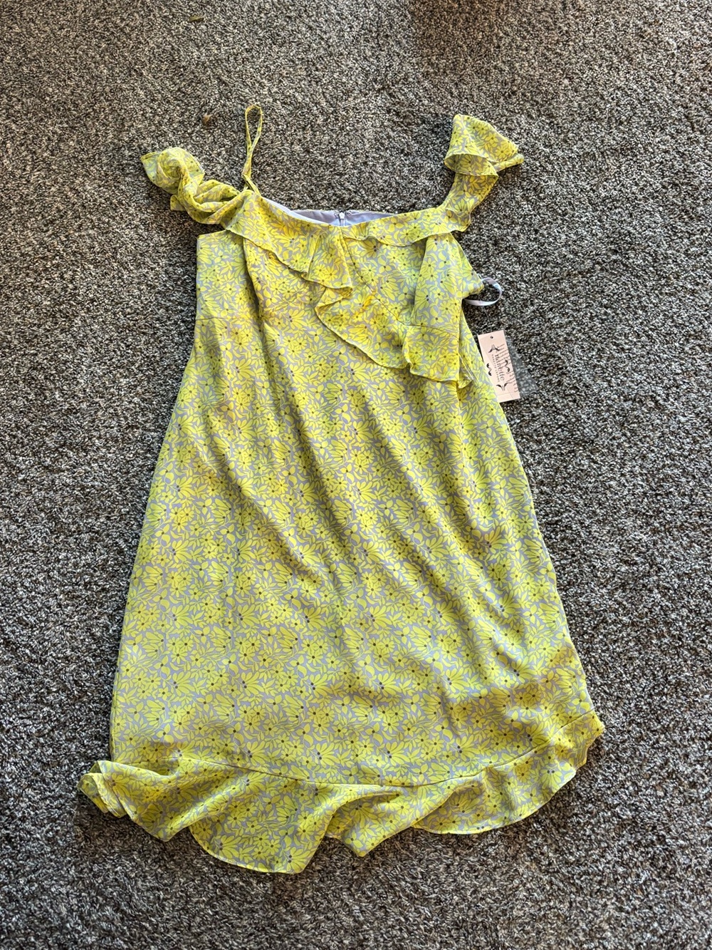 Nanette Lepore Yellow Floral Asymmetrical Ruffle Dress